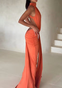 Ruched Backless Halter Maxi Dress