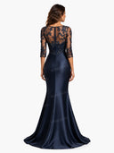 Lace Bodice Satin Mermaid Prom Maxi Dress