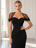 Elegant Sweetheart Neck Mesh Sleeve Bodycon Midi Dress