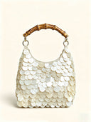 Bamboo Handle Pearl Shell Disc Hobo Bag