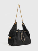 Suede Quilted Chain Shoulder Bucket Bag