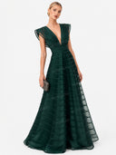 Exquisite Mesh-Panel Deep V-Neck Party Maxi Dress