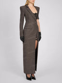 Elegant Lace Panel Blazer Maxi Dress