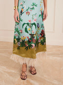 Retro Chic Printed Feather Trim Maxi Dress