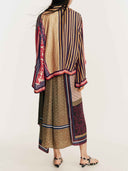 Retro Patchwork Print Shirt & Midi Skirt Two-Piece Set