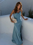 Sexy Elegant Satin Side High Slit Maxi Dress