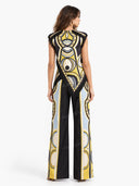Retro Geometric Print Tassel Trim Asymmetric Top & Pants Two-Piece Set