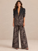Elegant Leopard Print Blazer & Wide Leg Pants Set