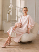 Elegant Floral Cuff Button-Front Midi Dress