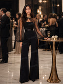 Elegant Sheer-Trim Shawl Strapless Jumpsuit