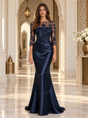 Lace Bodice Satin Mermaid Prom Maxi Dress