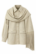 Western Fringe Belted Shirt Jacket