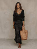 Elegant Knit V-Neck Sweater & Satin Slip Dress Two-Piece Set