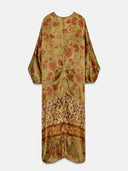 Retro Floral Print Satin Long Kaftan Dress