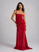 Elegant Spaghetti Strap Ruffle Maxi Dress