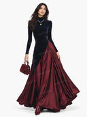 Elegant Velvet Satin Color-blocked Maxi Dress