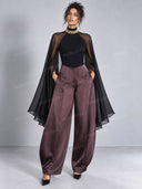 Elegant Chiffon Sleeve Bodysuit & Wide Leg Pants Two Piece Set
