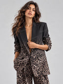 Elegant Leopard Print Blazer & Wide Leg Pants Set