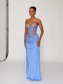 Lace Corset Satin Maxi Dress