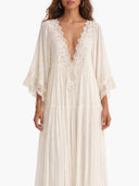 Elegant Batwing Sleeve Lace Flowy Maxi Dress
