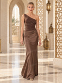 Elegant One Shoulder Neck Pleated Party Maxi Dress