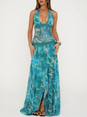Sexy Backless V-Neck Tie-Dye Chiffon Maxi Dress