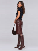 Fitted Knit Top & Croc Embossed Midi Skirt Two Piece Set