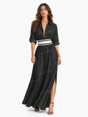 Casual Collared Single-Breasted Waist-Drawn Maxi Dress