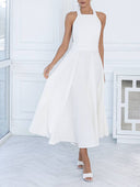 Elegant Backless Ruched Prom Midi Dress