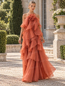 Elegant  3D Flower Ruffle Halter Maxi Dress