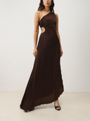 One-Shoulder Pleated Asymmetric Maxi Dress