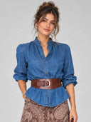 Boho Ruffle Neck Denim Top & Paisley Maxi Skirt Set