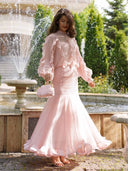 Elegant Ruffle Top & Ruched Mermaid Maxi Skirt Two-Piece Set