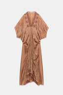 Elegant Embroidered Print V-Neck Maxi Dress