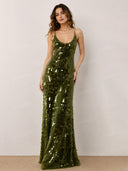 Elegant Sleeveless U-Neck Sequin Maxi Dress