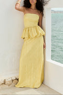 Elegant Strapless Ruched Skirt Two-Piece Set