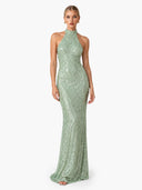 Elegant Sequined Halter Neck Maxi Dress