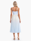 Elegant Pleated Gradient Spaghetti Strap Midi Dress