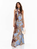 Elegant Bohemian Paisley Satin Maxi Dress