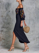 Minimalist Strapless Embroidered Midi Dress