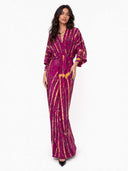 V-Neck Printed Slit Streamer Design Maxi Dress