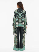 Elegant Abstract Print Satin Shirt & Wide Leg Pants Set