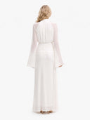 Elegant High Neck Ruched Waist Long Sleeve Maxi Dress
