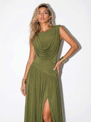 Elegant Draped Ruched High Slit Party Maxi Dress