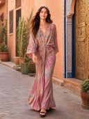 Bohemian Kimono-Inspired Tie-Dye Print Waist-Tie Maxi Dress