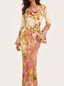 Elegant Floral Print Satin Maxi Dress