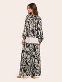 Monochrome Tropical Print Two-Piece Lounge Set