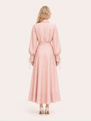 Pink Stripe Print Long Sleeve Waist Tie Maxi Shirt Dress