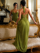 Lace Splicing Halter Neck Maxi Dress