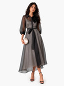 Elegant Sheer Organza Overlay Tie-Waist Midi Dress